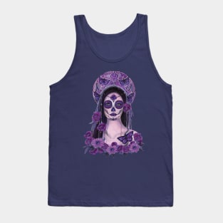 Day of the dead purple roses and butterflies art by Renee Lavoie Tank Top